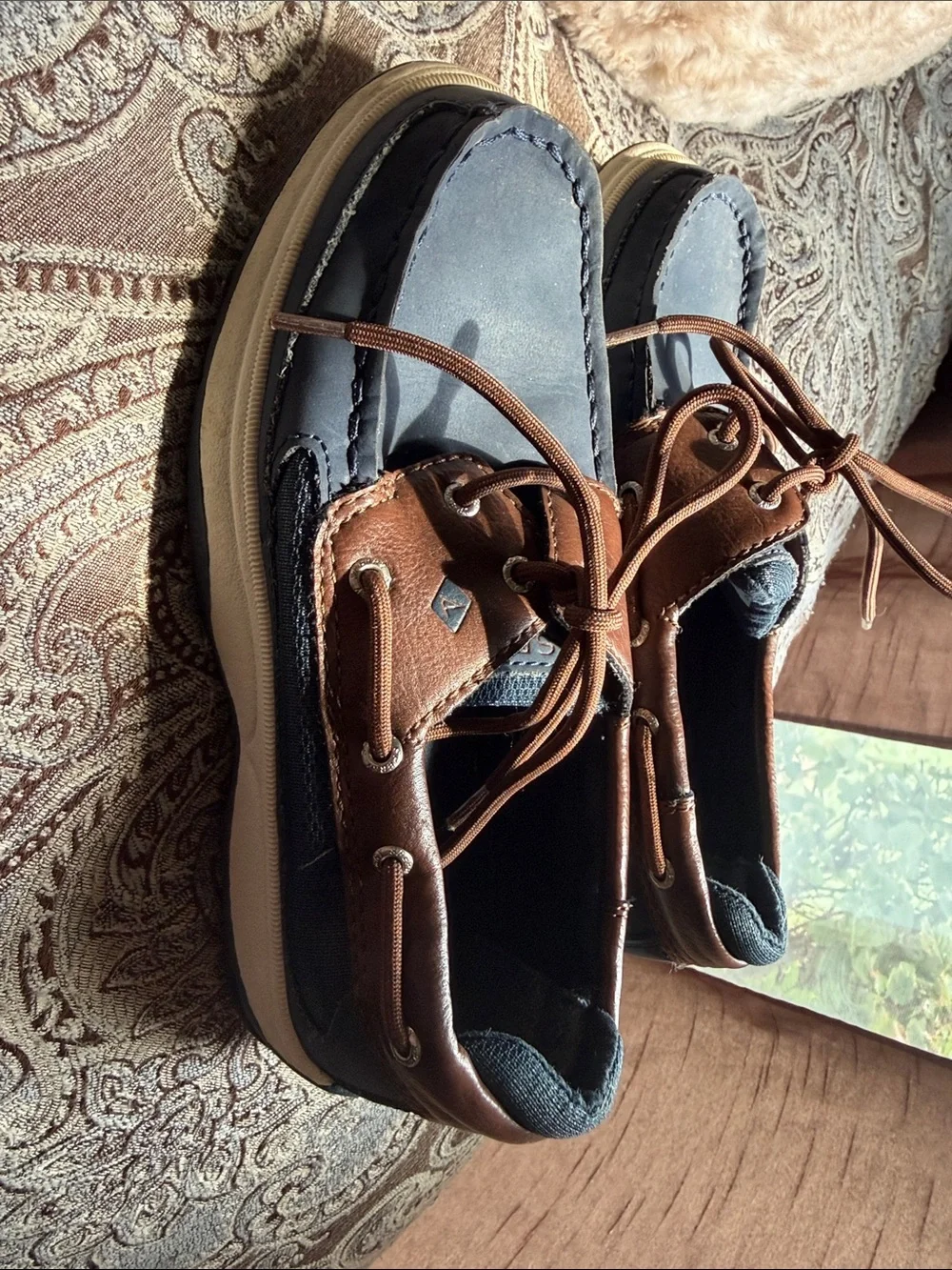 Sperry Navy and Brown Leather-Trim Boat Shoes